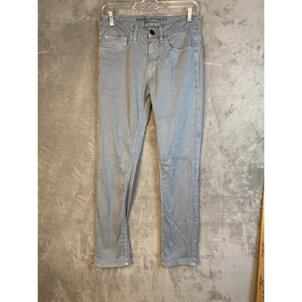 American Eagle Pants Mens 32 Slim Straight Gray Stretch Cotton EUC